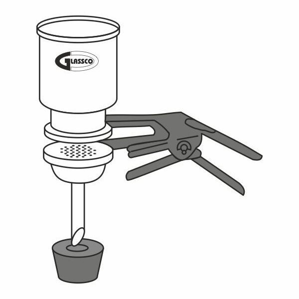 Portafiltros con soporte de vidrio y tapón de goma perforado para kitasato