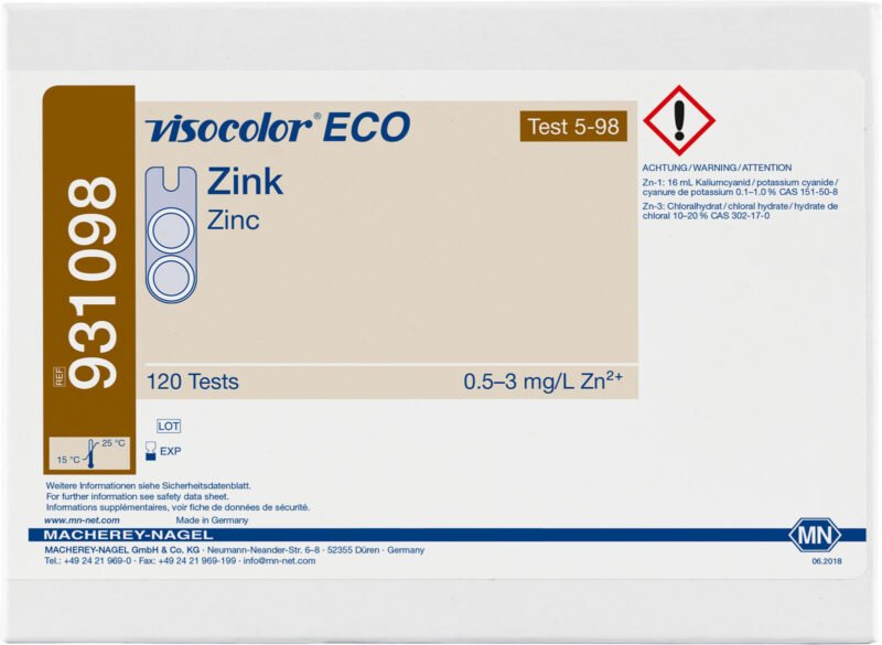Kit de prueba colorimétrica VISOCOLOR ECO Zinc x 120u.