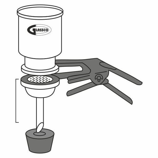 Portafiltros con soporte de vidrio (borde de teflon) y tapón de goma perforado para kitasato