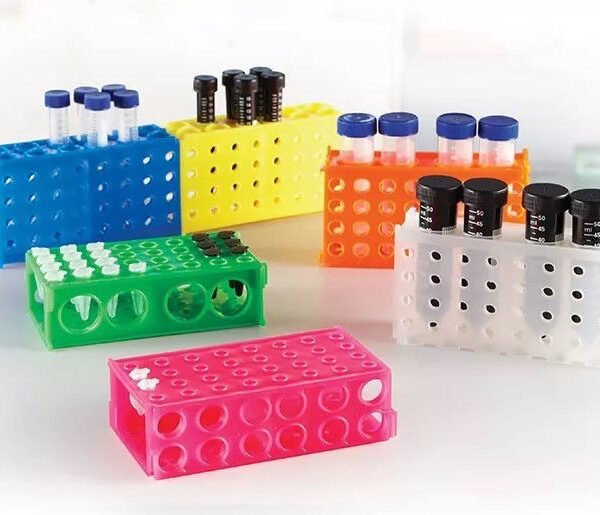 Gradilla de 4 caras para tubos naranja